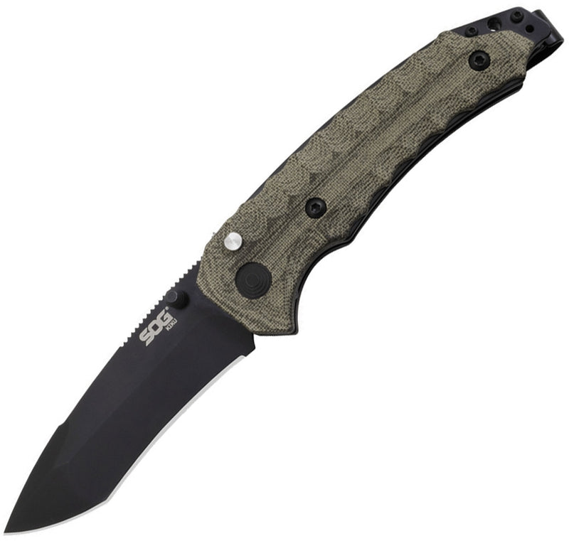 SOG Kiku Folding Knife 3.5" S35VN Steel Tanto Blade Green Linen Micarta Handle KU3004 -SOG - Survivor Hand Precision Knives & Outdoor Gear Store