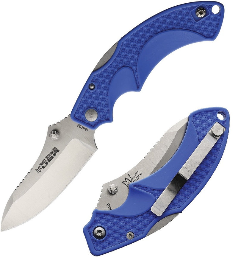 Fox Amico Lockback Folding Knife 3.63" 154CM Steel Blade Blue Textured Nylon Handle KUAMIDPBLU -Fox - Survivor Hand Precision Knives & Outdoor Gear Store