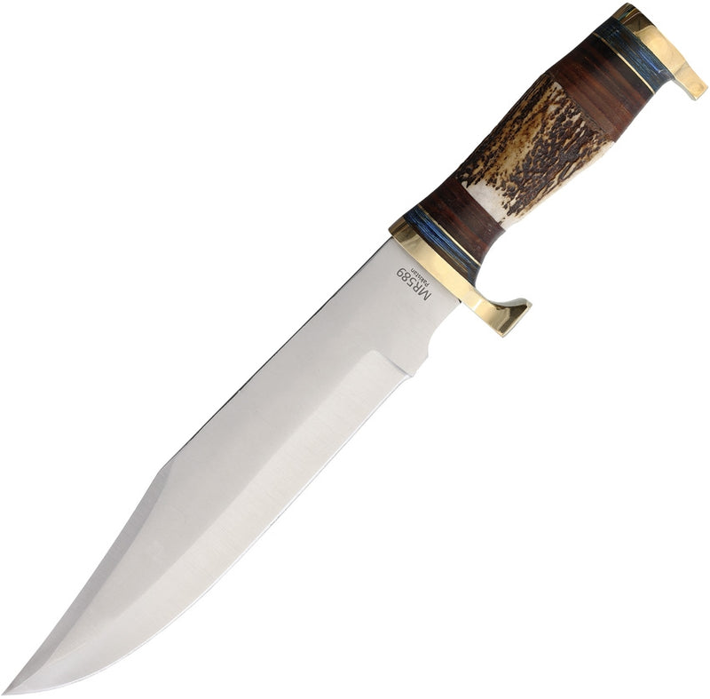 Marbles Fixed Knife 10" Satin Finish Stainless Steel Bowie Blade Stag/Brass Handle 589 -Marbles - Survivor Hand Precision Knives & Outdoor Gear Store