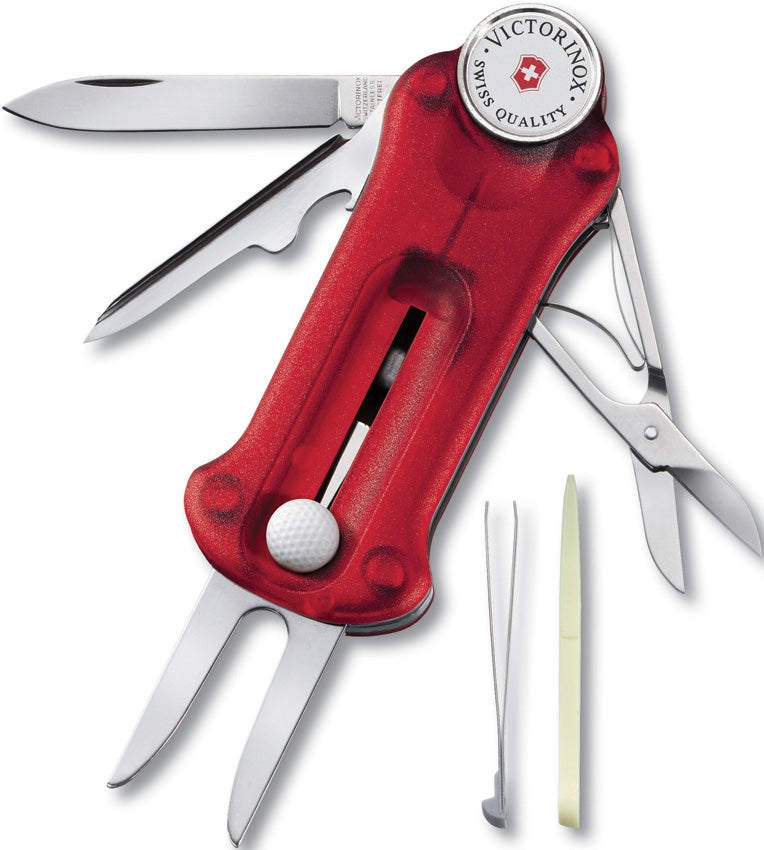 Victorinox Lifestyle Golf Multitool Knife Stainless Steel Blade Red Corian/ABS Handle 07052TX5 -Victorinox - Survivor Hand Precision Knives & Outdoor Gear Store