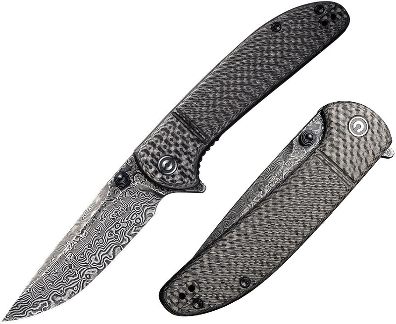 Civivi Badlands Vagabond Folding Knife 3.25" Damascus Steel Blade Carbon Fiber Handle C2019DS1 -Civivi - Survivor Hand Precision Knives & Outdoor Gear Store