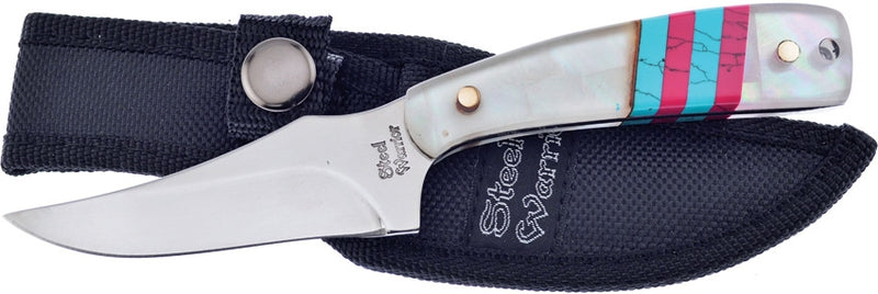 Frost Cutlery Skinner Fixed Knife 3.25" Stainless Steel Blade Blue And Red Stone Inlay/Imitation MOP Handle W534MPRB -Frost Cutlery - Survivor Hand Precision Knives & Outdoor Gear Store