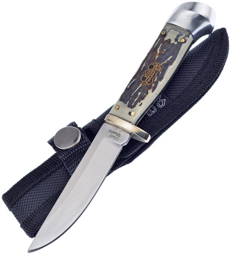 Frost Cutlery Fixed Knife 4" Stainless Steel Blade Stag Bone Resin/Nickel Silver Guard/Aluminum Pommel Handle W600SBR -Frost Cutlery - Survivor Hand Precision Knives & Outdoor Gear Store