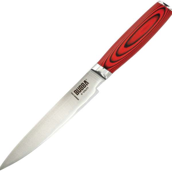 Bubba Blade Nakiri Kitchen Knife 6.5 Stainless Steel Blade Black/Red G10  Handle