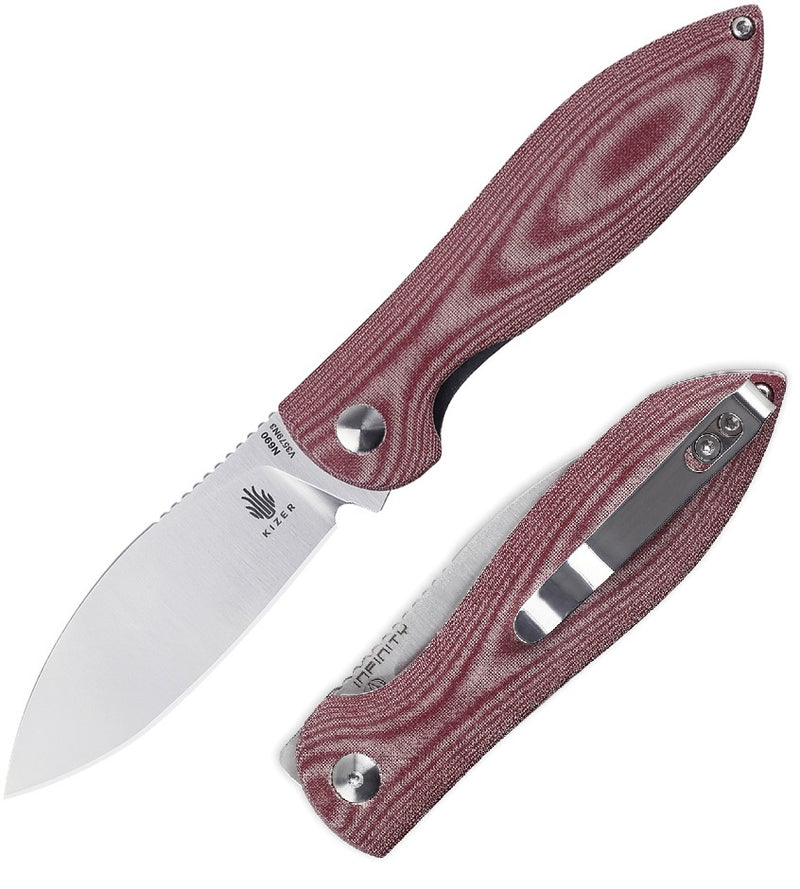 Kizer Cutlery Infinity Liner Folding Knife 3" N690 Steel Blade Red Micarta Handle V3579N3 -Kizer Cutlery - Survivor Hand Precision Knives & Outdoor Gear Store