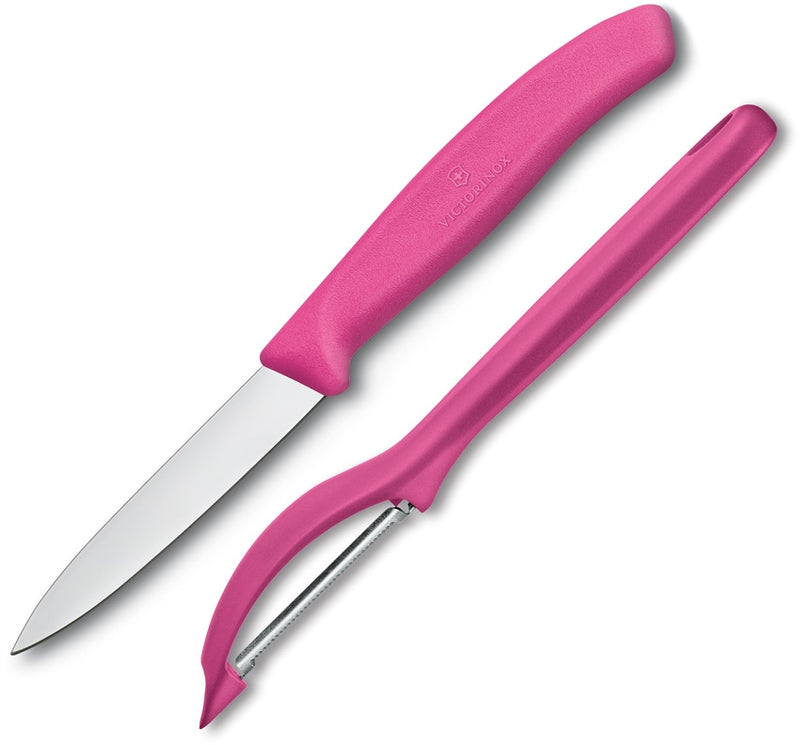 Victorinox Peeler& Paring Pillow Pack Kitchen Knife 3.25" Stainless Blade Pink Polymer Handle 760755X1 -Victorinox - Survivor Hand Precision Knives & Outdoor Gear Store