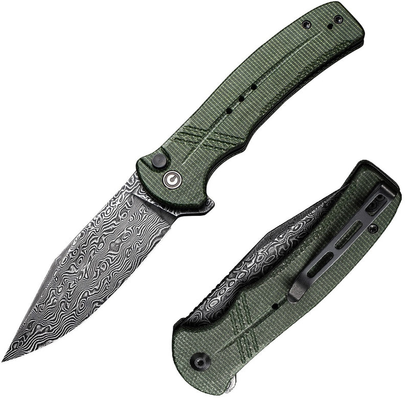 Civivi Cogent Folding Knife 3.5" Damascus Steel Blade Green Micarta Handle C20038DDS1 -Civivi - Survivor Hand Precision Knives & Outdoor Gear Store