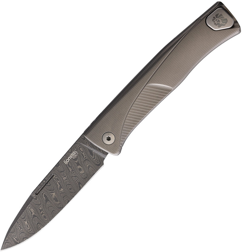 LionSTEEL Thrill Folding Knife 3.13" Damascus Steel Blade Gray Titanium Handle TTLDGY -LionSTEEL - Survivor Hand Precision Knives & Outdoor Gear Store