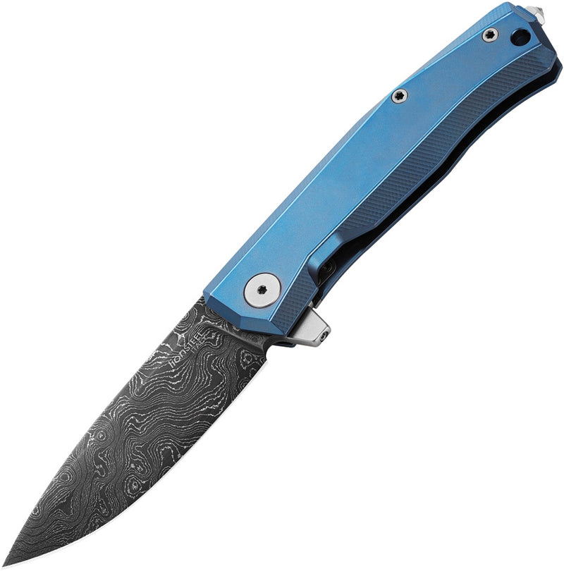 LionSTEEL Myto Framelock Folding Knife 3.25" Damascus Steel Blade Blue Titanium Handle TMT01DBL -LionSTEEL - Survivor Hand Precision Knives & Outdoor Gear Store