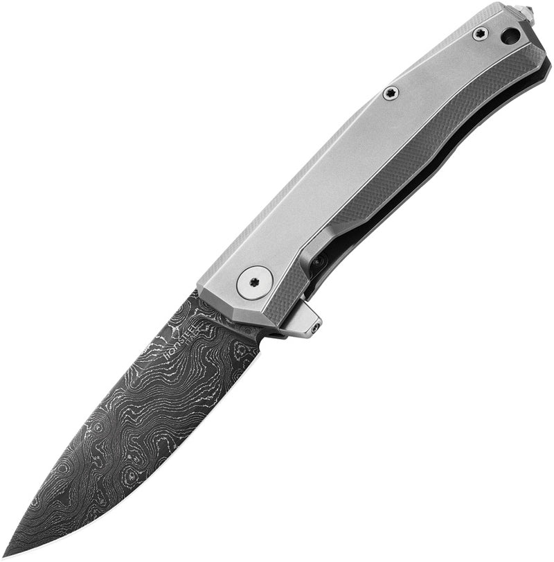 LionSTEEL Myto Framelock Folding Knife 3.25" Damascus Steel Blade Gray Titanium Handle TMT01DGY -LionSTEEL - Survivor Hand Precision Knives & Outdoor Gear Store