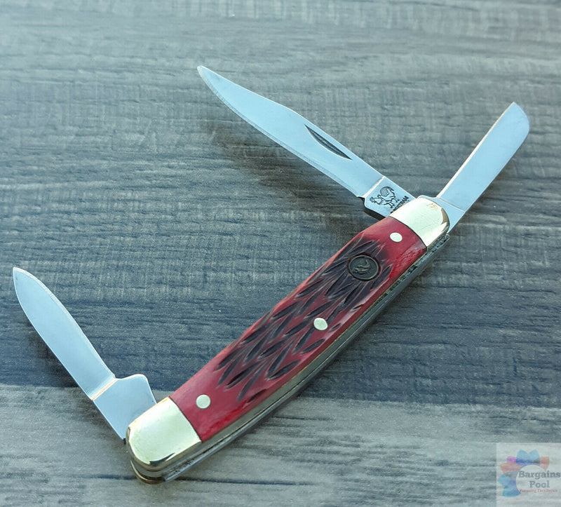 Hen & Rooster Small Stockman Pocket Knife Stainless Steel Blades Red Bone Handle 303RPB -Hen & Rooster - Survivor Hand Precision Knives & Outdoor Gear Store