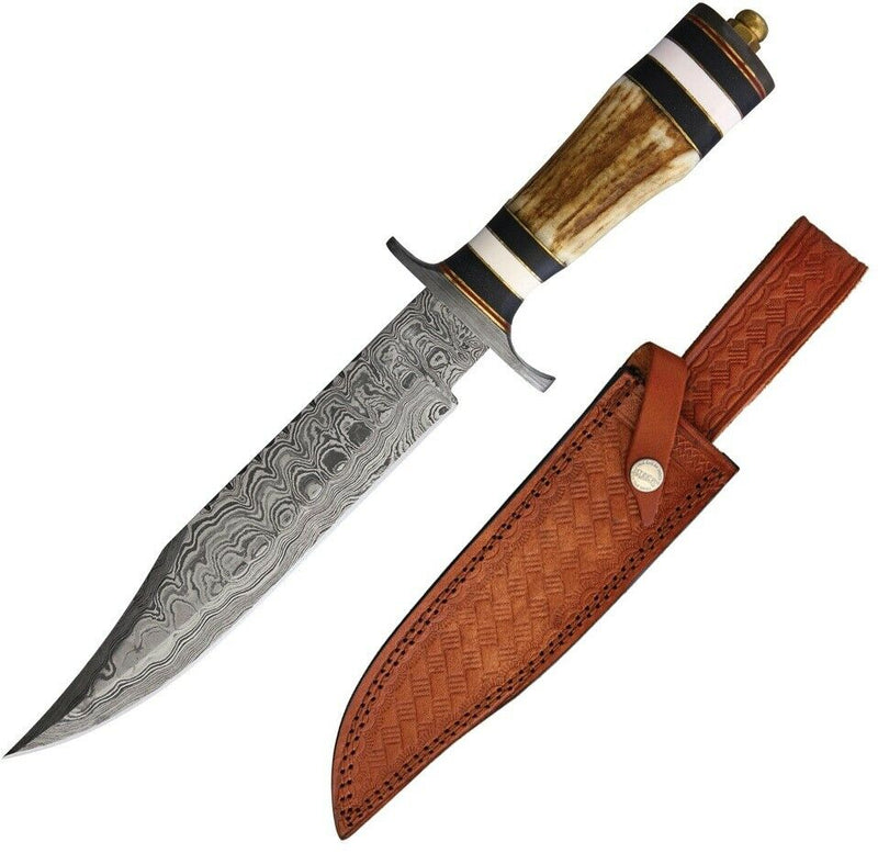 Marbles Bowie Fixed Knife 9" Damascus Steel Blade Stag/Pakkawood Synthetic Handle 571 -Marbles - Survivor Hand Precision Knives & Outdoor Gear Store