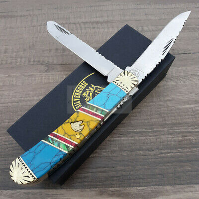 Frost Cutlery Folding Knife 4" Stainless Steel Blades Turquoise/Abalone Handle HS549BARY -Frost Cutlery - Survivor Hand Precision Knives & Outdoor Gear Store