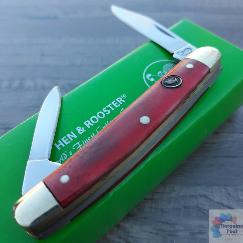 Hen & Rooster Pen Pocket Knife Stainless Steel Blades Red Smooth Bone Handle 302RSB -Hen & Rooster - Survivor Hand Precision Knives & Outdoor Gear Store