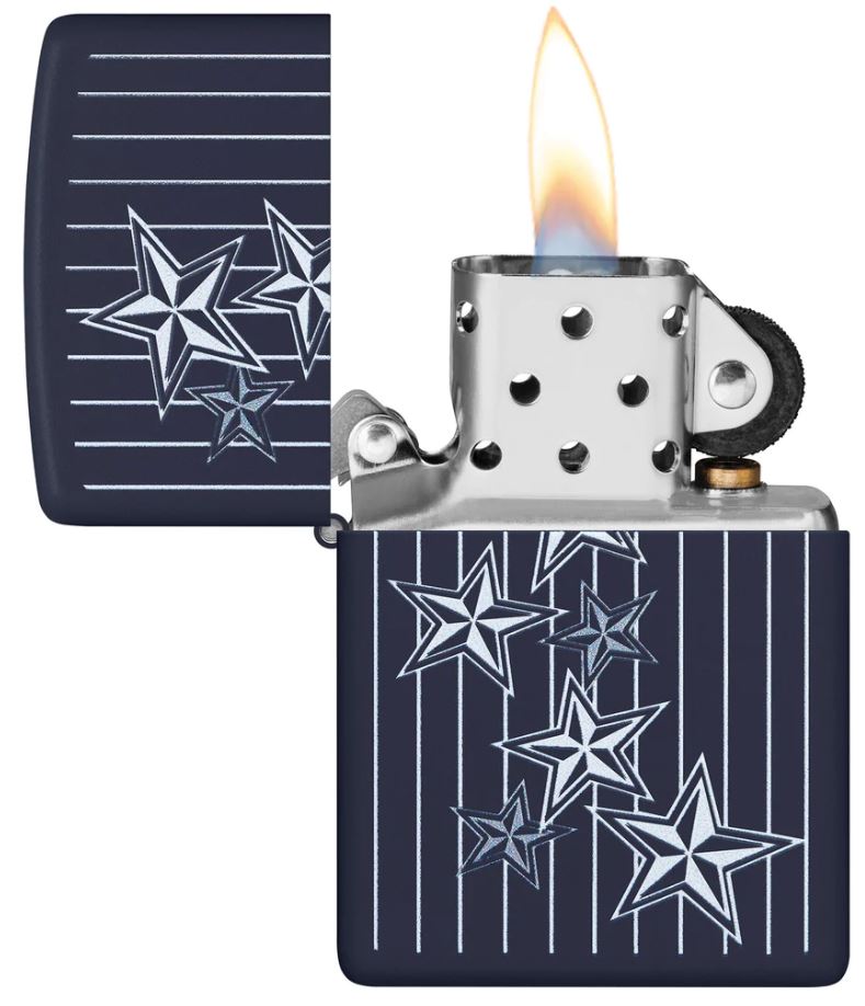 Zippo Star Lighter Navy Matte All Metal Construction Dimensions: 2.25" x 1.5" 23779 -Zippo - Survivor Hand Precision Knives & Outdoor Gear Store