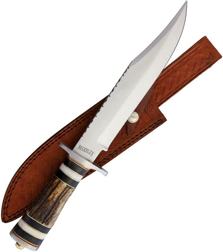 Marbles Bowie Fixed Knife 8.75" Stainless Steel Blade Black/White Stag Bone Handle 572 -Marbles - Survivor Hand Precision Knives & Outdoor Gear Store