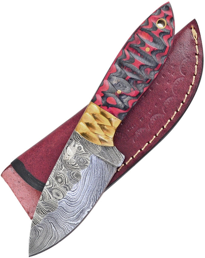 Frost Cutlery Fixed Knife 3.5" Damascus Steel Blade Red/Black Ironwood Handle VFD124CW -Frost Cutlery - Survivor Hand Precision Knives & Outdoor Gear Store