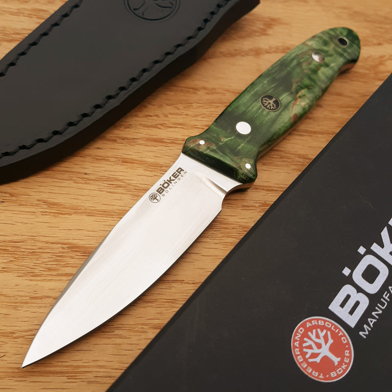 Boker Cub Fixed Knife 3.75" Bohler N690 Steel Blade Green Curly Birch Handle 128661 -Boker - Survivor Hand Precision Knives & Outdoor Gear Store