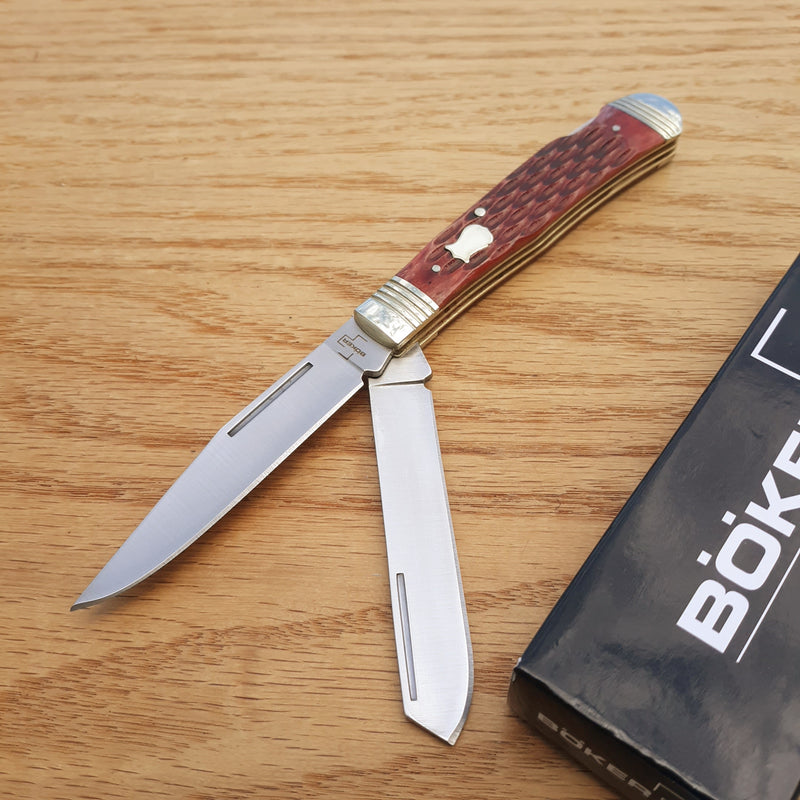 Boker Plus Double Lock Pocket Knife 440 Steel Blades Brown Jigged Bone Handle -Boker - Survivor Hand Precision Knives & Outdoor Gear Store