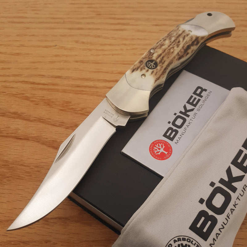 Boker Optima Series Folding Knife 3.63" 440C Steel Clip Point Blade Stag Handle 113004ST -Boker - Survivor Hand Precision Knives & Outdoor Gear Store