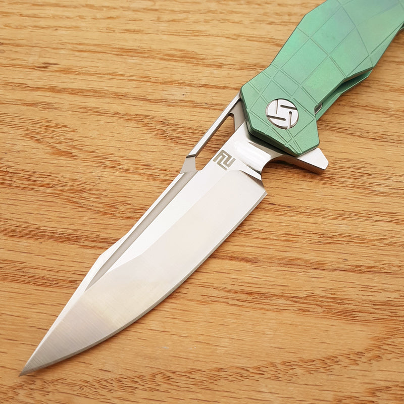 Artisan Cutlery Pangolin Framelock Folding Knife 4" S35VN Steel Blade Green Titanium Handle 1826GGNS -Artisan Cutlery - Survivor Hand Precision Knives & Outdoor Gear Store