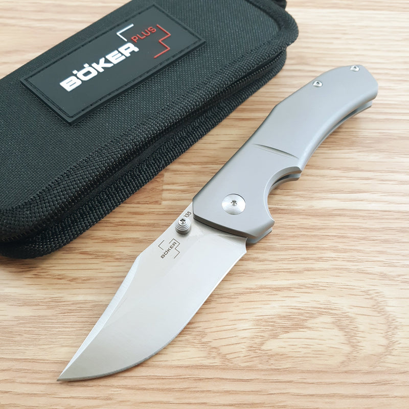 Boker PlusJive Framelock Folding Knife 3" D2 Tool Steel Blade Gray Titanium Handle 01BO312 -Boker Plus - Survivor Hand Precision Knives & Outdoor Gear Store