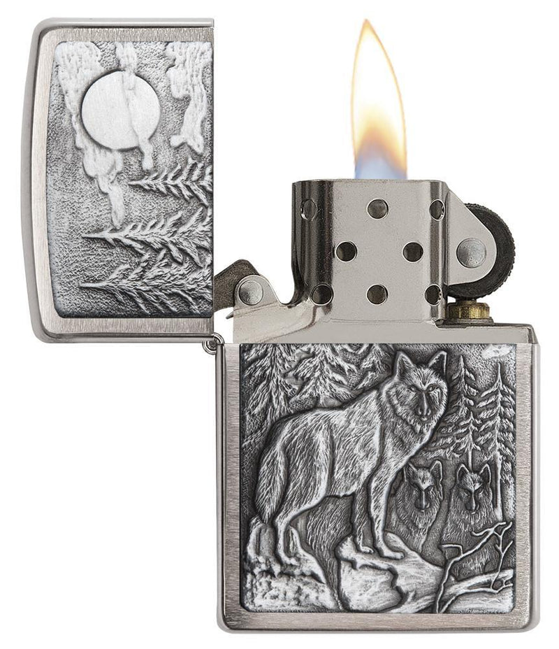 Zippo Lighter Timberwolves Emblem Windproof Refillable Brushed Chrome Construction Made In USA 20855 -Zippo - Survivor Hand Precision Knives & Outdoor Gear Store