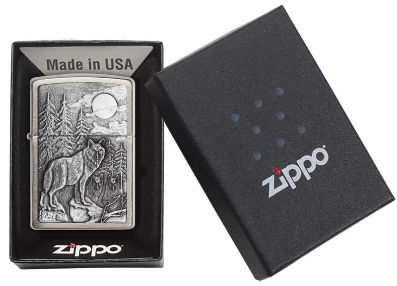 Zippo Lighter Timberwolves Emblem Windproof Refillable Brushed Chrome Construction Made In USA 20855 -Zippo - Survivor Hand Precision Knives & Outdoor Gear Store