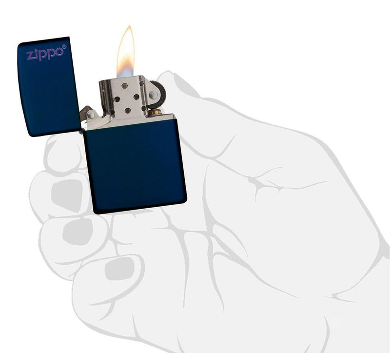 Zippo Lighter Logo Navy Matte Windproof Refillable Dimensions 1.44" x 2.25" Metal 11339 -Zippo - Survivor Hand Precision Knives & Outdoor Gear Store