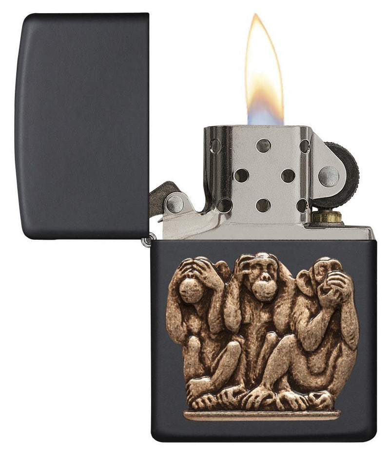 Zippo Lighter Three Monkeys Windproof Refillabl Metal Dimensions: 1.44" x 2.25" Made In USA 12288 -Zippo - Survivor Hand Precision Knives & Outdoor Gear Store