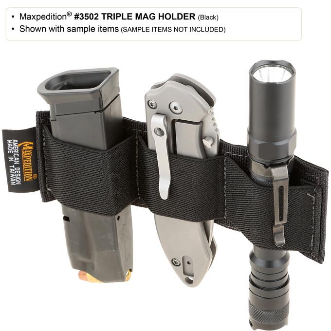 Maxpedition Three Mag Holder Black Hook Side Holds Mag Clips Multi-Tools 3502B -Maxpedition - Survivor Hand Precision Knives & Outdoor Gear Store