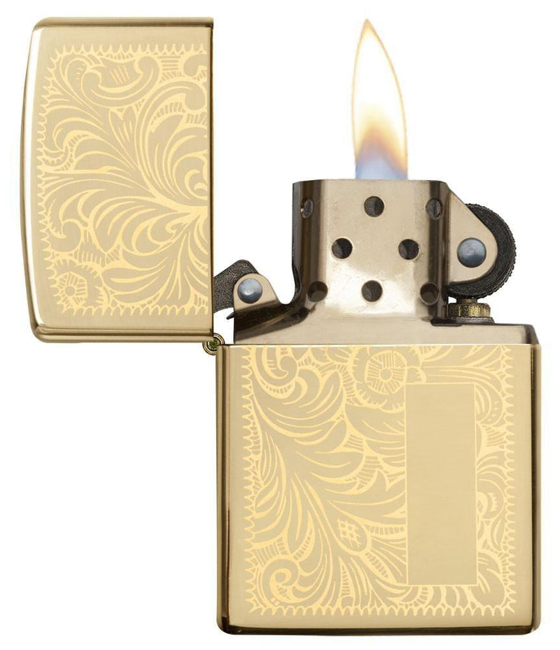 Zippo Lighter High Polish Brass Venetian Windproof Refillable All metal Construcion Dimensions: 1.44" x 2.25" Made In USA 10840 -Zippo - Survivor Hand Precision Knives & Outdoor Gear Store