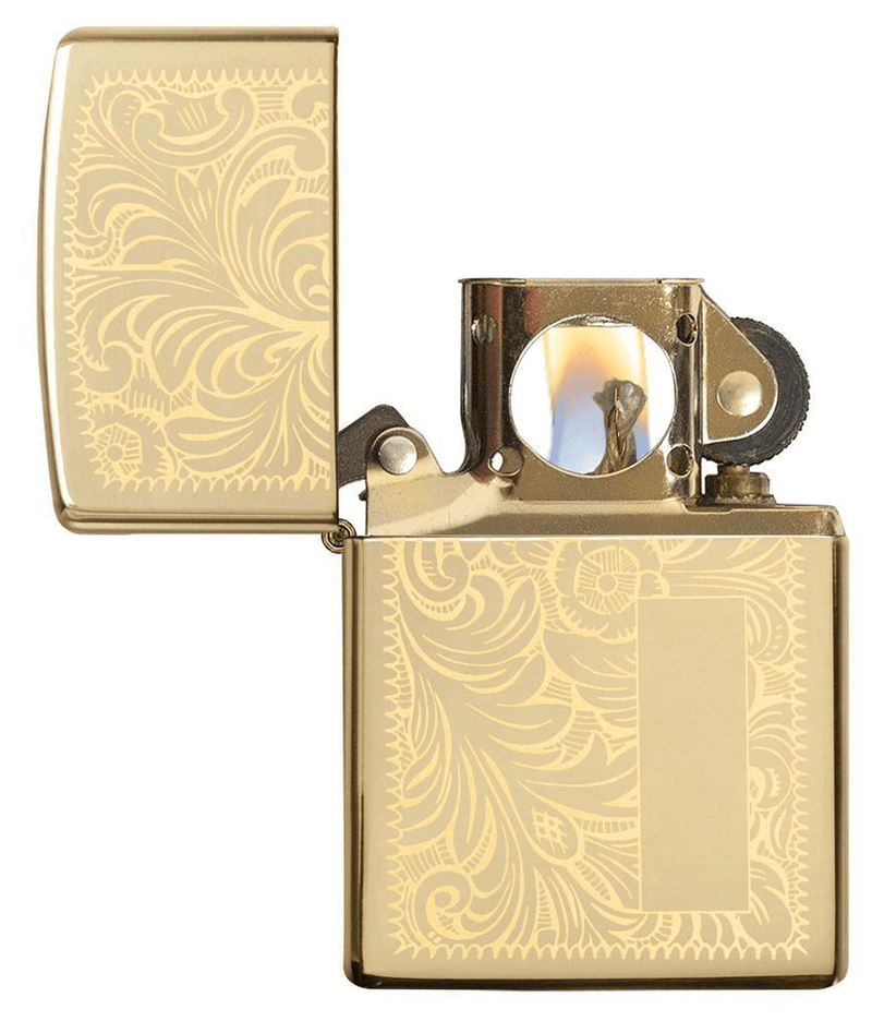 Zippo Lighter High Polish Brass Venetian Windproof Refillable All metal Construcion Dimensions: 1.44" x 2.25" Made In USA 10840 -Zippo - Survivor Hand Precision Knives & Outdoor Gear Store