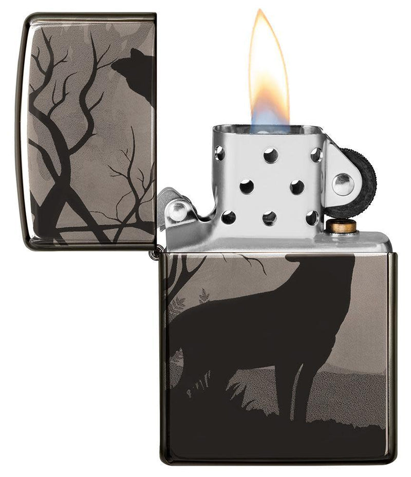 Zippo Wolf Lighter Black Ice All Metal Construction Dimensions: 1.44" x 2.25" 14625 -Zippo - Survivor Hand Precision Knives & Outdoor Gear Store