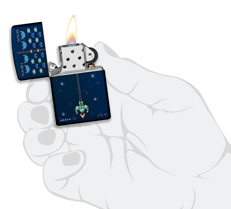 Zippo Pixel Game Lighter Navy Matte All Metal Construction Dimensions: 1.44" x 2.25" 14064 -Zippo - Survivor Hand Precision Knives & Outdoor Gear Store