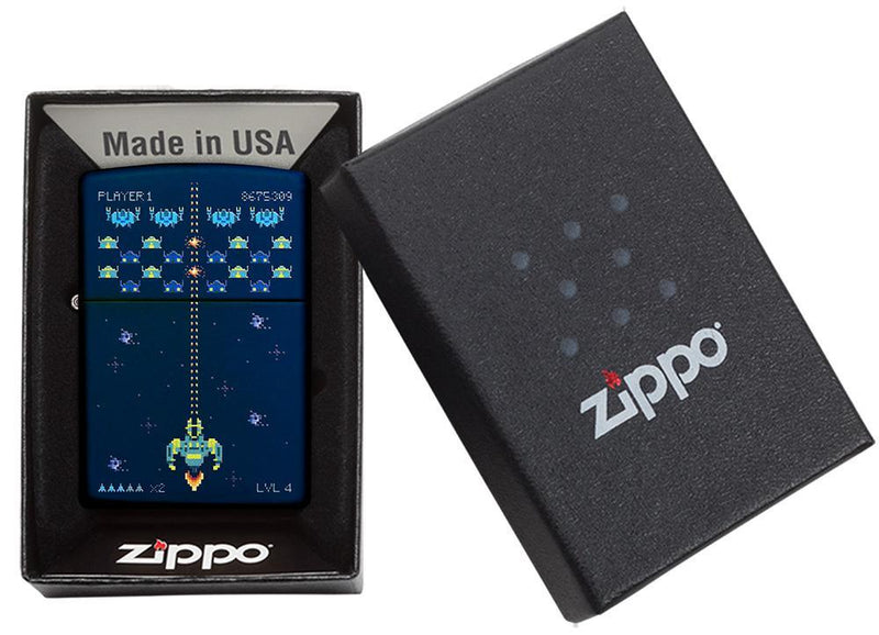 Zippo Pixel Game Lighter Navy Matte All Metal Construction Dimensions: 1.44" x 2.25" 14064 -Zippo - Survivor Hand Precision Knives & Outdoor Gear Store