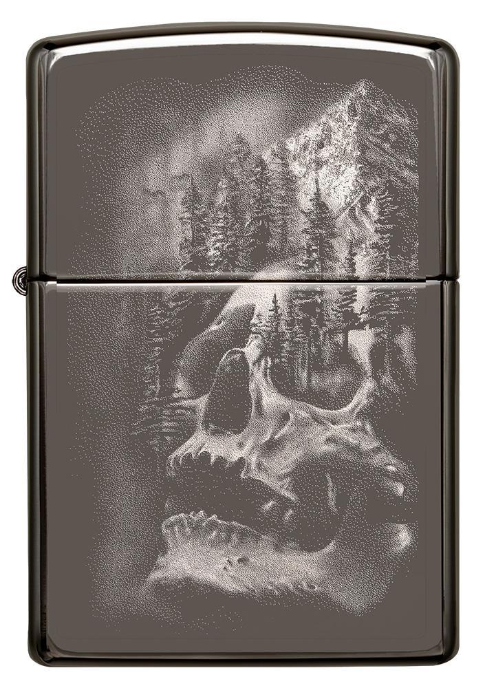Zippo Skull Mountain Lighter Black Ice All Metal Construction Dimensions: 1.44" x 2.25" 14240 -Zippo - Survivor Hand Precision Knives & Outdoor Gear Store
