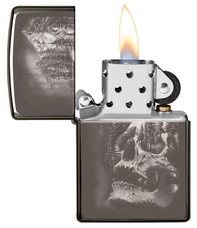 Zippo Skull Mountain Lighter Black Ice All Metal Construction Dimensions: 1.44" x 2.25" 14240 -Zippo - Survivor Hand Precision Knives & Outdoor Gear Store
