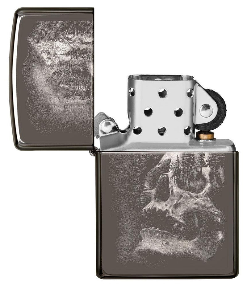 Zippo Skull Mountain Lighter Black Ice All Metal Construction Dimensions: 1.44" x 2.25" 14240 -Zippo - Survivor Hand Precision Knives & Outdoor Gear Store