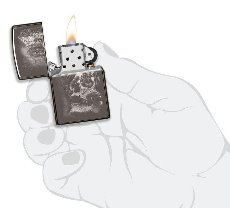 Zippo Skull Mountain Lighter Black Ice All Metal Construction Dimensions: 1.44" x 2.25" 14240 -Zippo - Survivor Hand Precision Knives & Outdoor Gear Store