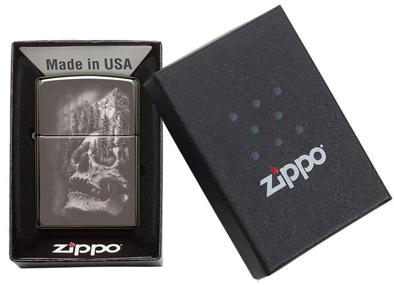 Zippo Skull Mountain Lighter Black Ice All Metal Construction Dimensions: 1.44" x 2.25" 14240 -Zippo - Survivor Hand Precision Knives & Outdoor Gear Store