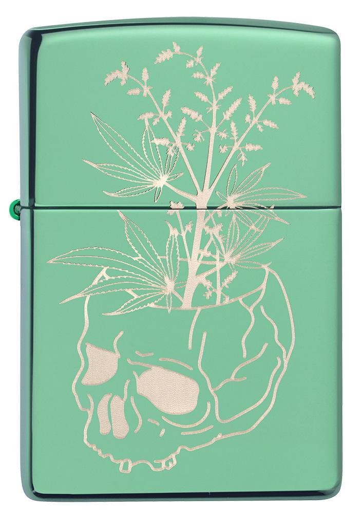 Zippo Botanical Skull Lighter High Polish Green Finish All Metal Dimensions: 1.44" x 2.25" 14241 -Zippo - Survivor Hand Precision Knives & Outdoor Gear Store