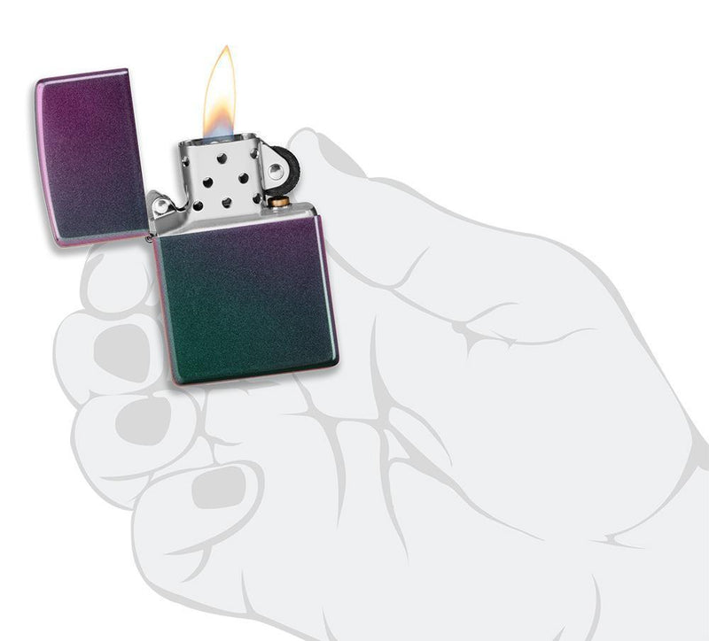 Zippo Classic Iridescent Lighter Turquoise/Violet Ombre All Metal Dimensions: 1.44" x 2.25" 14296 -Zippo - Survivor Hand Precision Knives & Outdoor Gear Store