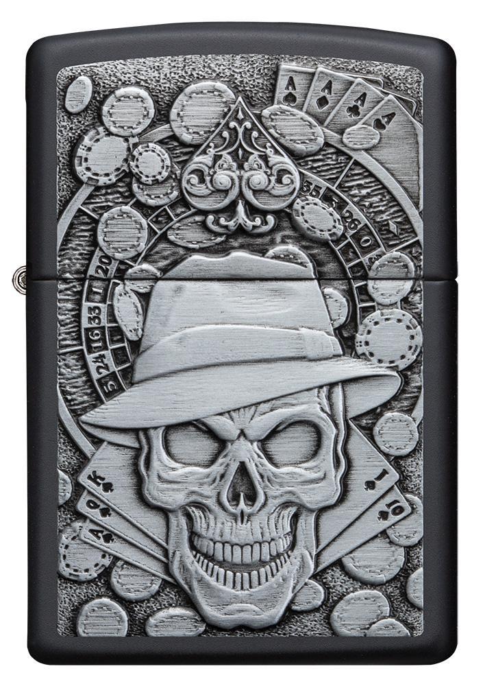 Zippo Gambling Skull Lighter Black Matte All Metal Construction Dimensions: 1.44" x 2.25" 14623 -Zippo - Survivor Hand Precision Knives & Outdoor Gear Store