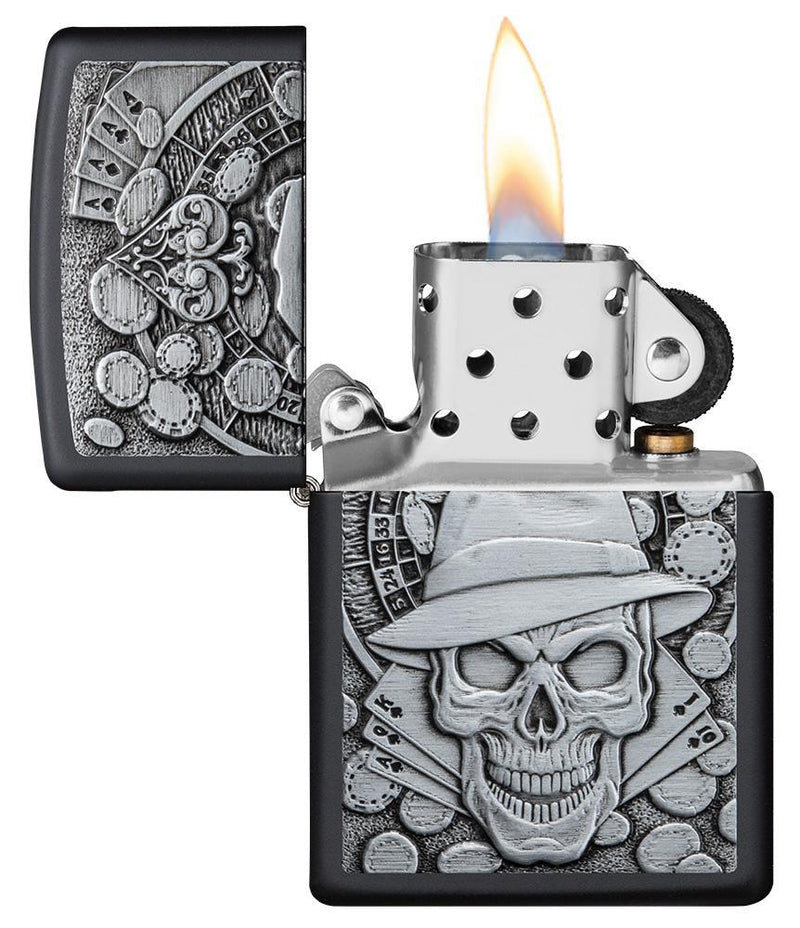 Zippo Gambling Skull Lighter Black Matte All Metal Construction Dimensions: 1.44" x 2.25" 14623 -Zippo - Survivor Hand Precision Knives & Outdoor Gear Store