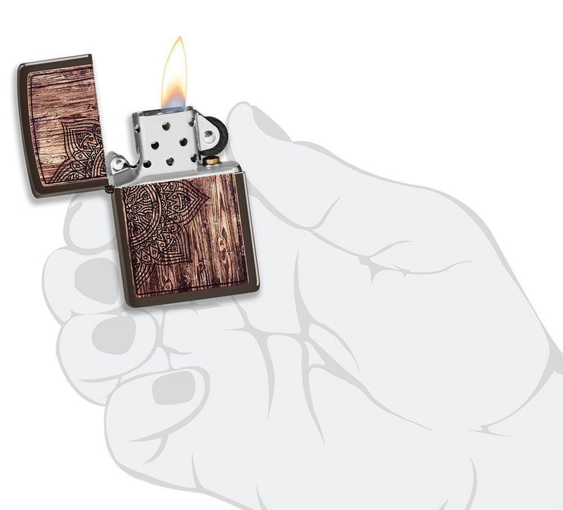 Zippo Mandala Lighter Brown All Metal Construction Dimensions: 1.44" x 2.25" 14571 -Zippo - Survivor Hand Precision Knives & Outdoor Gear Store