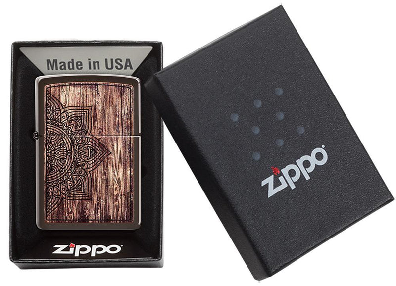 Zippo Mandala Lighter Brown All Metal Construction Dimensions: 1.44" x 2.25" 14571 -Zippo - Survivor Hand Precision Knives & Outdoor Gear Store