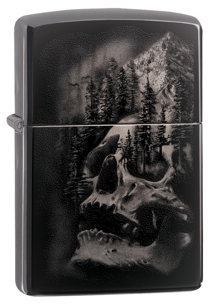 Zippo Skull Mountain Lighter Black Ice All Metal Construction Dimensions: 1.44" x 2.25" 14240 -Zippo - Survivor Hand Precision Knives & Outdoor Gear Store