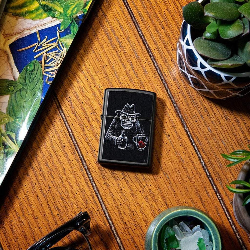 Zippo Bar Skull Lighter Black Matte All Metal Construction Dimensions: 1.44" x 2.25" 16610 -Zippo - Survivor Hand Precision Knives & Outdoor Gear Store