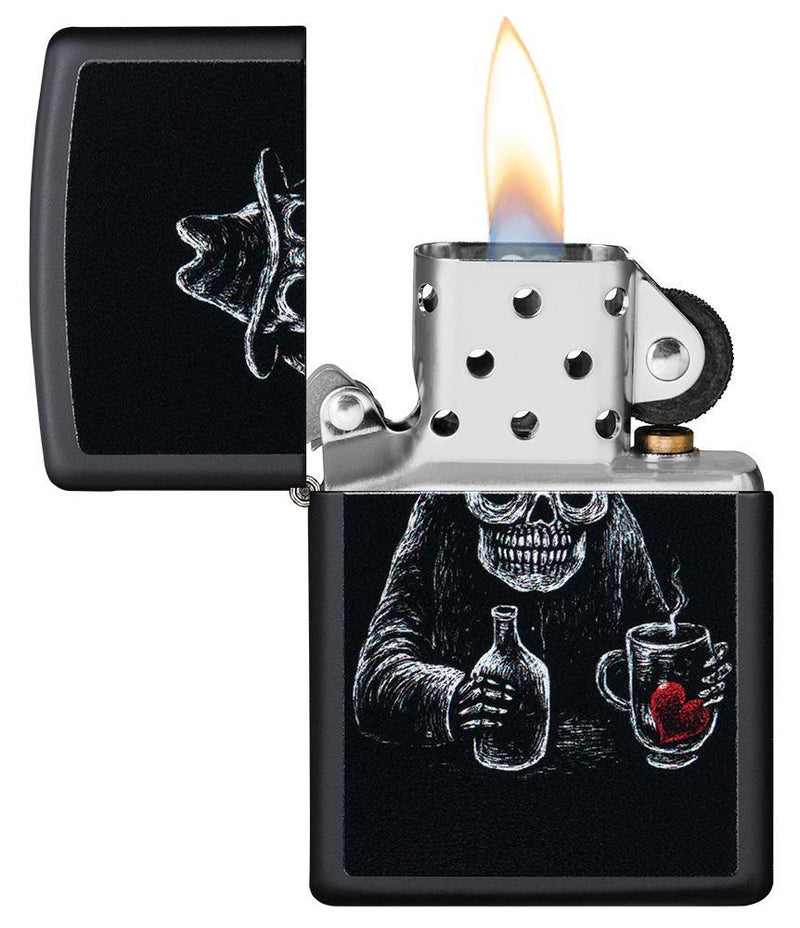 Zippo Bar Skull Lighter Black Matte All Metal Construction Dimensions: 1.44" x 2.25" 16610 -Zippo - Survivor Hand Precision Knives & Outdoor Gear Store